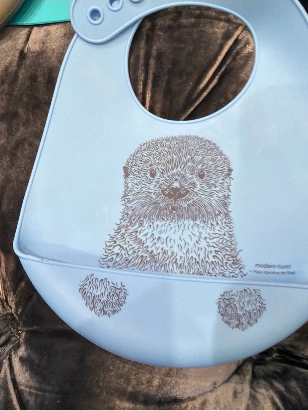 Green Silicone Baby Bib with Bear Fishing Print